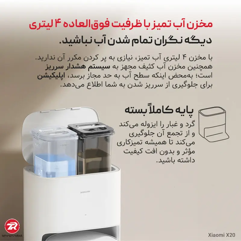 داک و مخزن آب تمیز جارو رباتیک شیائومی مدل Xiaomi X20