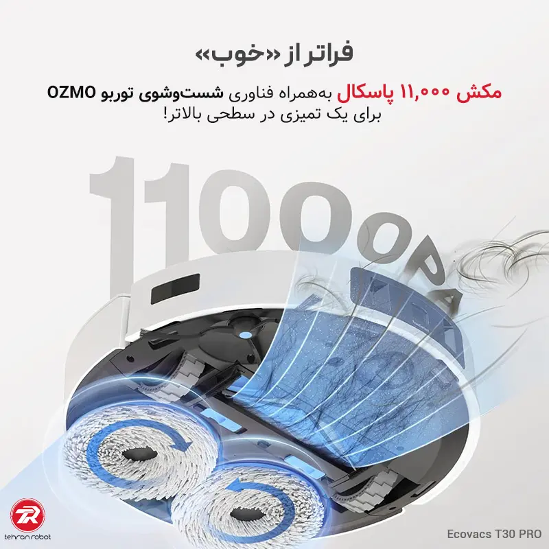 قدرت مکش جارو رباتیک اکووکس مدل T30 Pro OMNI