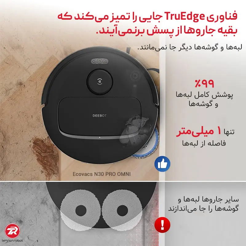 فناوری TruEdge در جارو رباتیک اکووکس مدل Deebot N30 Pro Omni