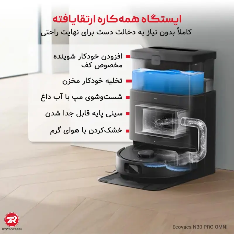 ایستگاه همه‌کاره جارو رباتیک اکووکس مدل N30 Pro Omni