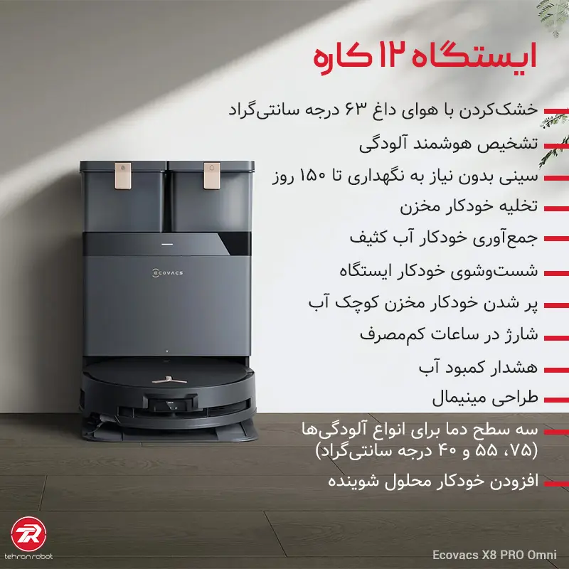 ایستگاه هوشمند جارو رباتیک اکووکس مدل Ecovacs X8 PRO Omni
