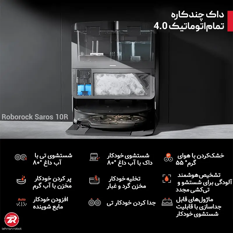 داک چندکاره تمام‌اتوماتیک جارو رباتیک روبوراک مدل Saros 10R