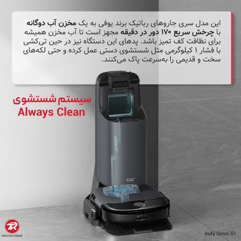 سیستم شست‌وشوی Always Clean جارو رباتیک یوفی مدل eufy Omni S1