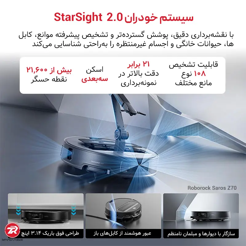 سیستم ناوبری هوشمند جارو رباتیک Roborock Saros Z70