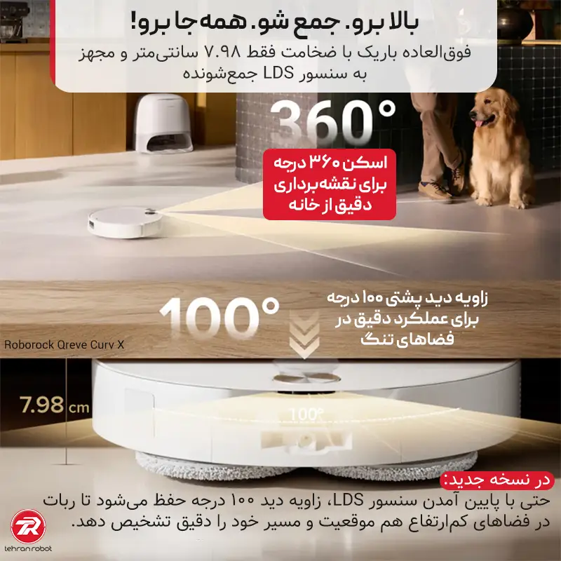 پدهای تی و اسکن سطح در جارو رباتیک روبوراک مدل Qrevo CurvX