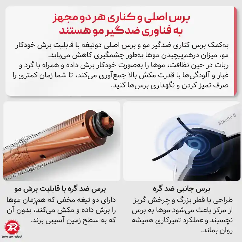 برس ضد گره جارو رباتیک شیائومی مدل Robot Vacuum 5