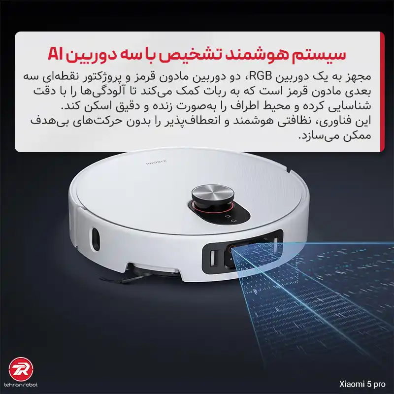 سیستم دوربین و تشخیص هوشمند در جارو رباتیک شیائومی مدل Robot Vacuum 5 Pro