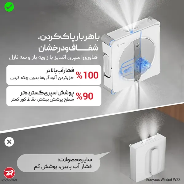 قدرت نظافت شیشه شوی رباتیک اکووکس مدل WINBOT W2S