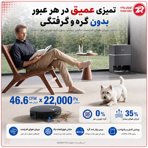 قدرت مکش ۲۲ هزار پاسکالی جارو رباتیک اکووکس X12 PRO OMNI