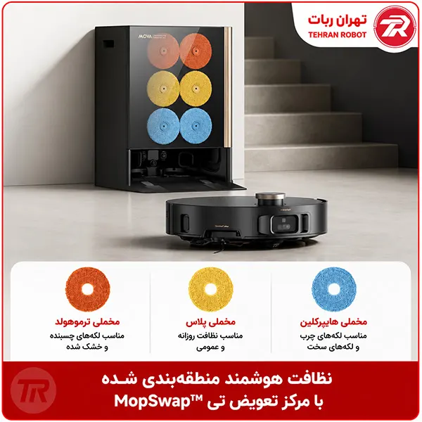 سیستم MopSwap برای تی‌کشی هوشمند منطقه‌ای MOVA MOBIUS 60